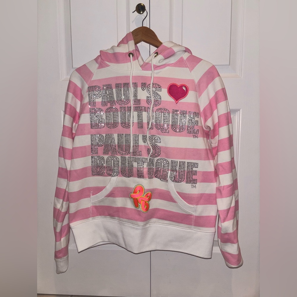 Paul's Boutique Pink and White Striped Hoodie